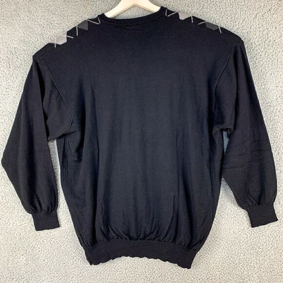 Pringle of Scotland Argyle Sweater Mens Extra Large Black Merino Wool Casual - Picture 7 of 12